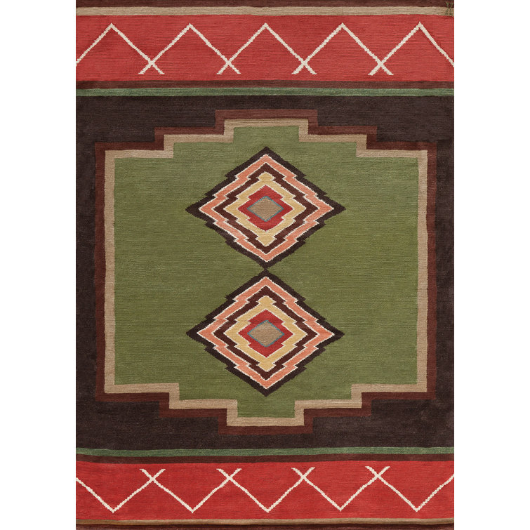 New Moon Rugs Mesa HandKnotted Wool Southwestern Area Rug in Forest